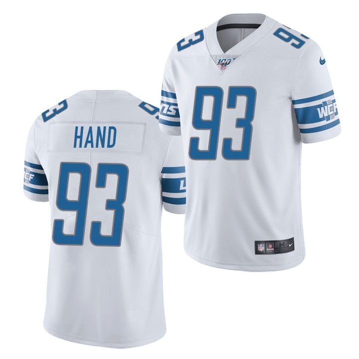 Men Detroit Lions 93 Da Shawn Hand Nike White 100th Game NFL Jersey